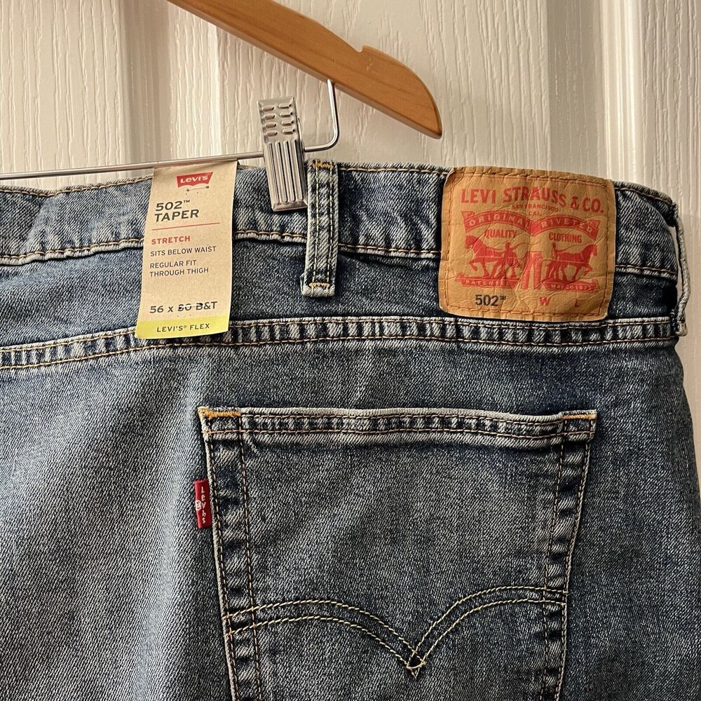 Levis 502 Taper Jeans Flex‎ Stretch Medium Blue Denim Big & Tall Size 56x30 NWT